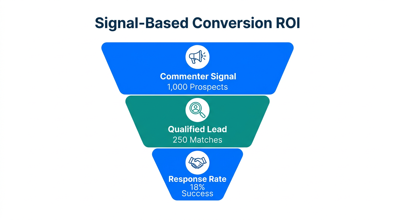 Funnel showing conversion rates from post commenters to qualified responses.