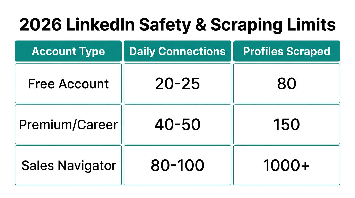 Daily action limits for LinkedIn accounts to avoid profile flagging.