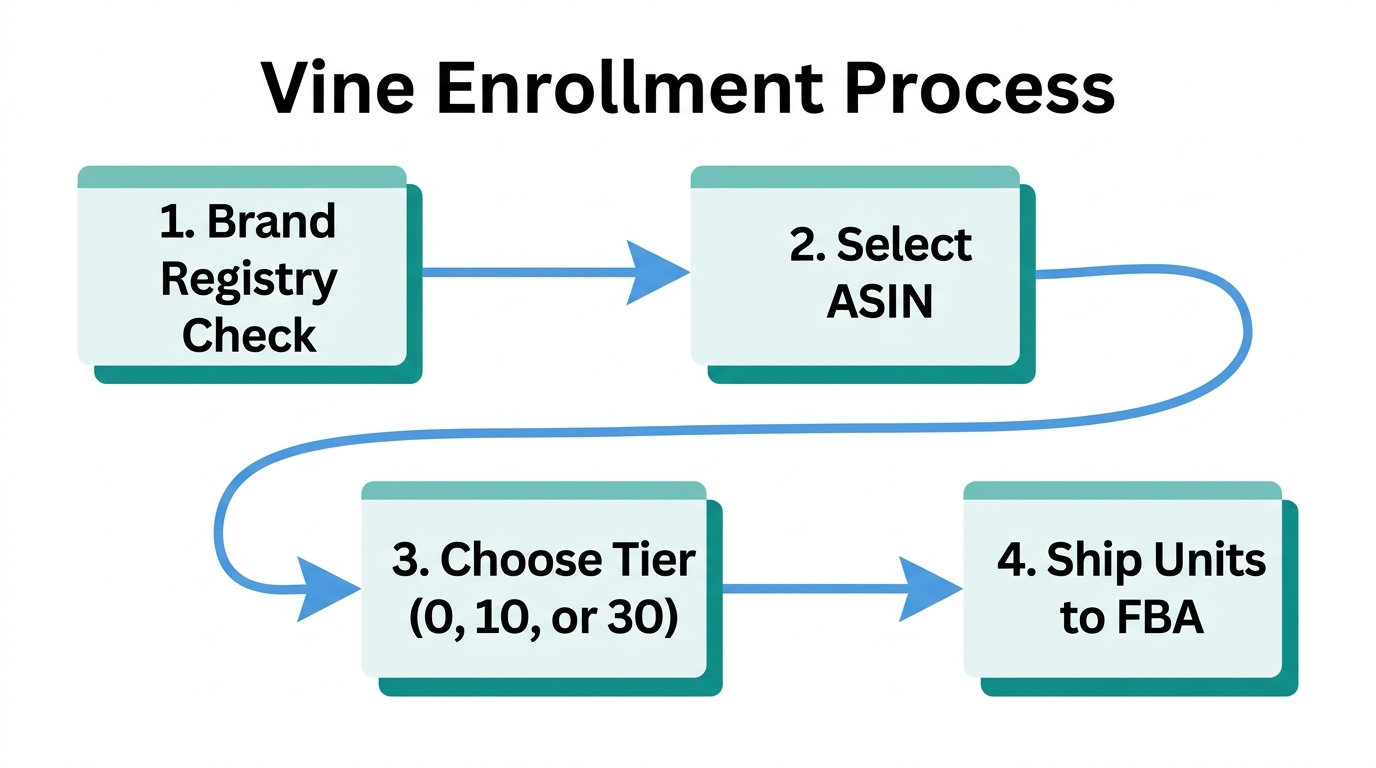 The four-step workflow for enrolling products in the Vine program.