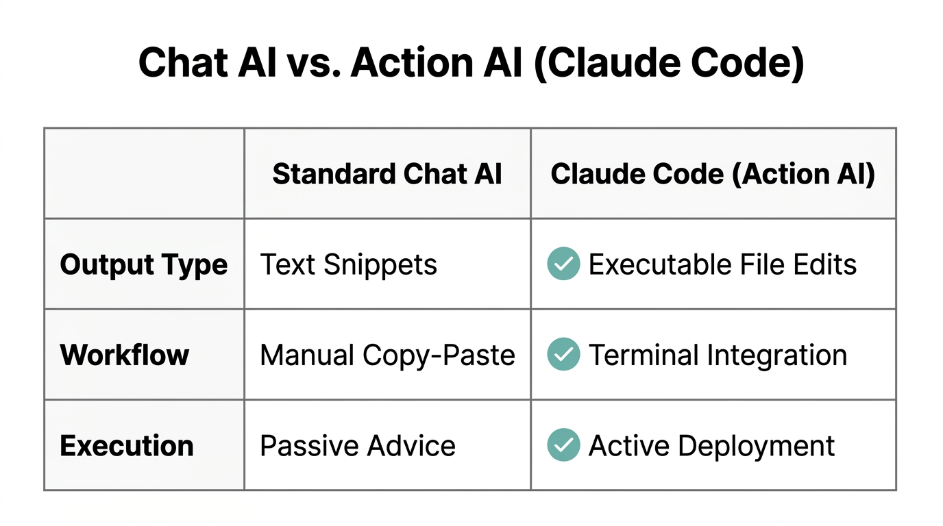 Comparison between standard LLMs and action-oriented AI development.