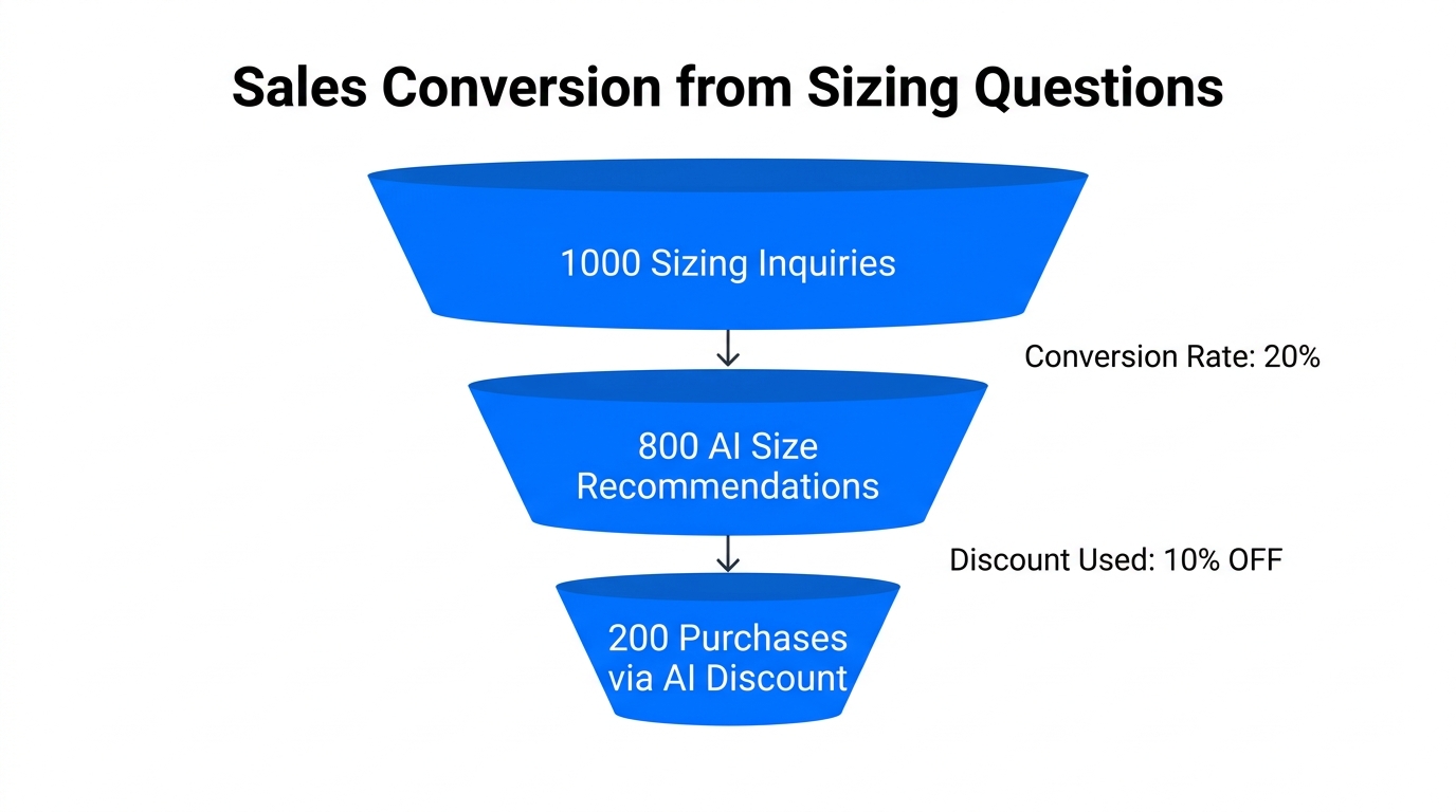 Sales funnel showing conversion rates for AI-assisted sizing inquiries.