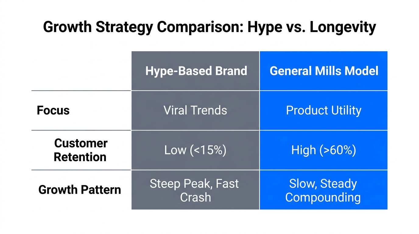 A comparison between short-term viral growth and sustainable compounding growth.