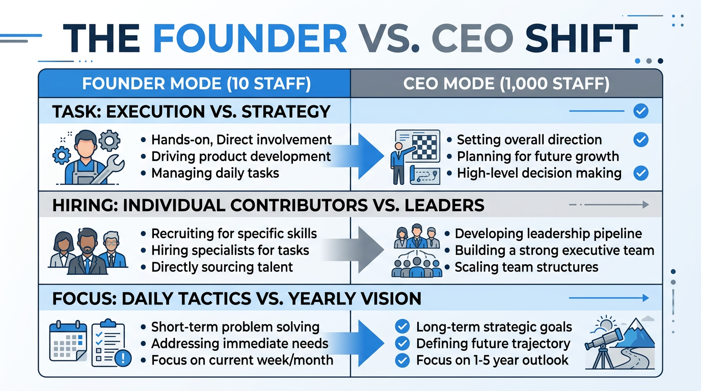 A comparison of leadership responsibilities during the transition to CEO.