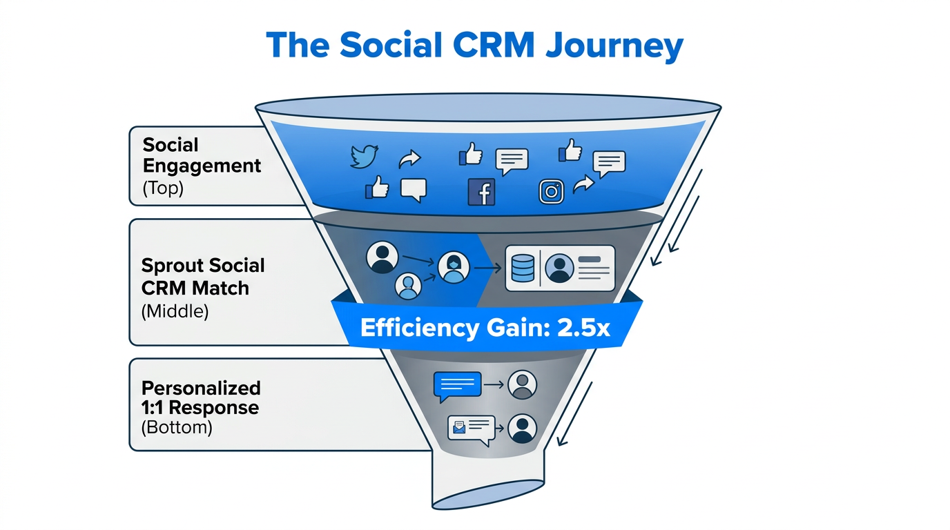 Funnel showing the integration of social data into personalized CRM responses.