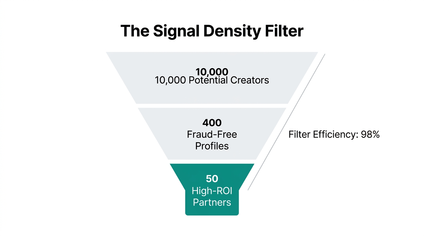 Data-driven funnel for identifying high-density signal influencer prospects.