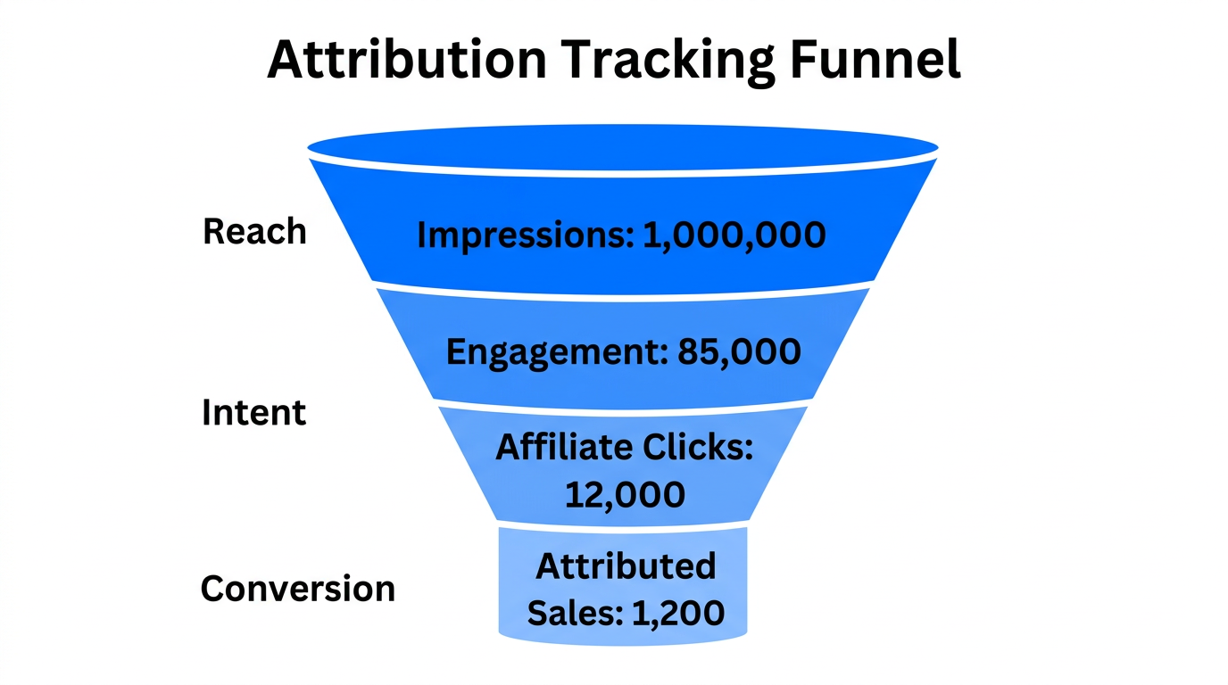 Sales attribution funnel tracking influencer performance from reach to conversion.