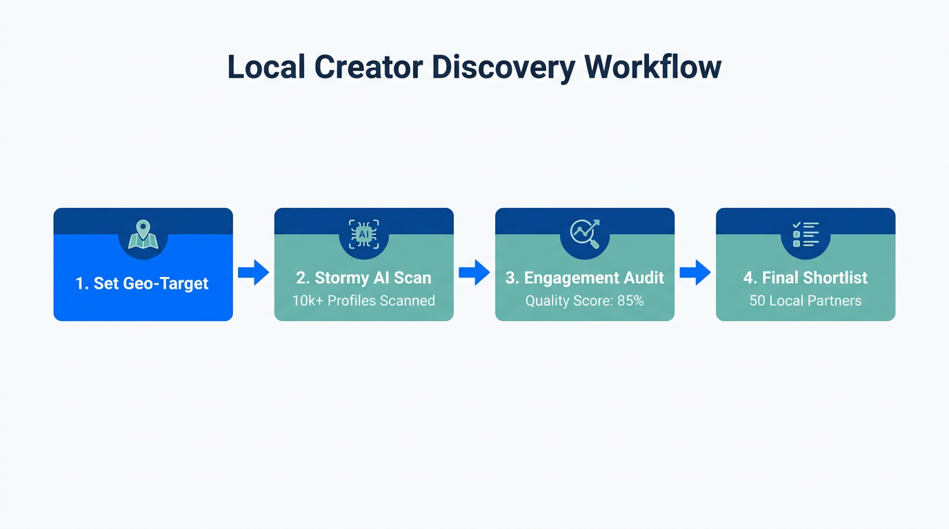 Workflow for discovering and vetting hyper-local creators with AI.