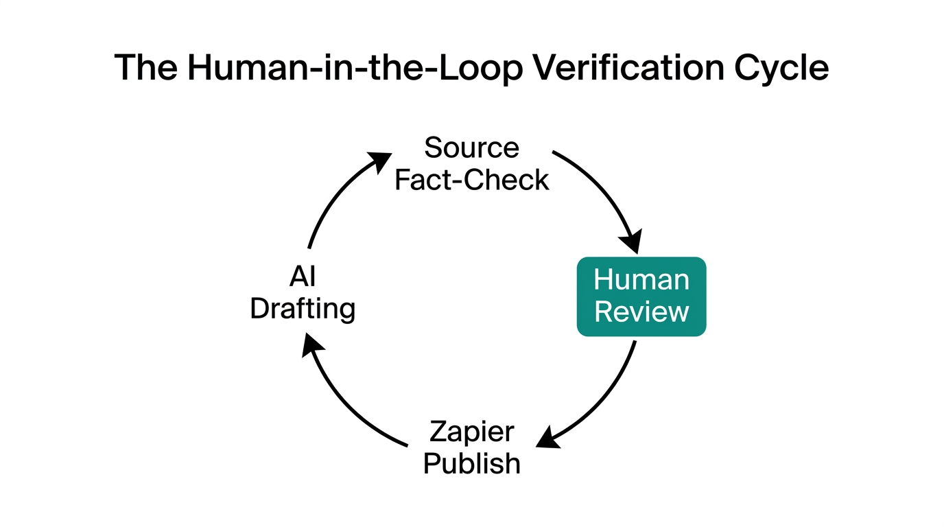 The verification loop ensuring content accuracy and human oversight.
