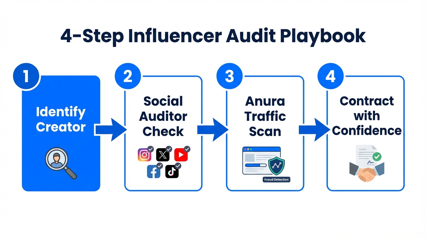 The four-step process for conducting a professional influencer audience audit.