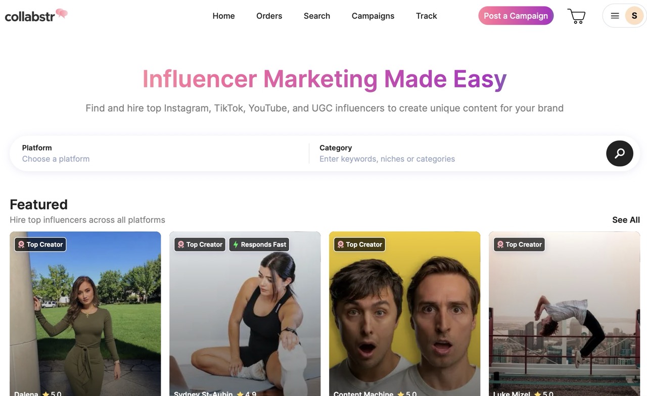 Collabstr platform dashboard