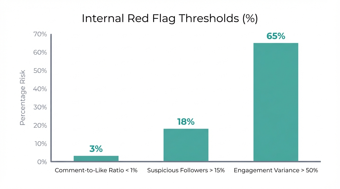 Key data thresholds used to identify suspicious influencer account activity.