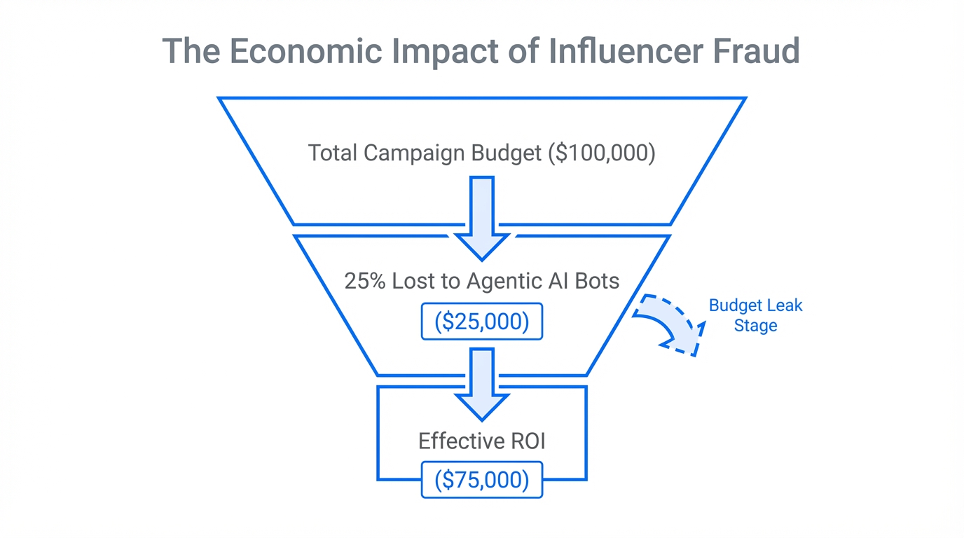 Funnel showing how agentic AI bots drain influencer marketing budgets.