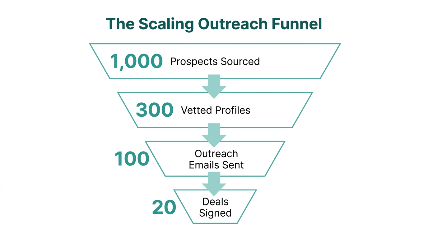 Step-by-step conversion funnel for scaling influencer outreach and deal closing.
