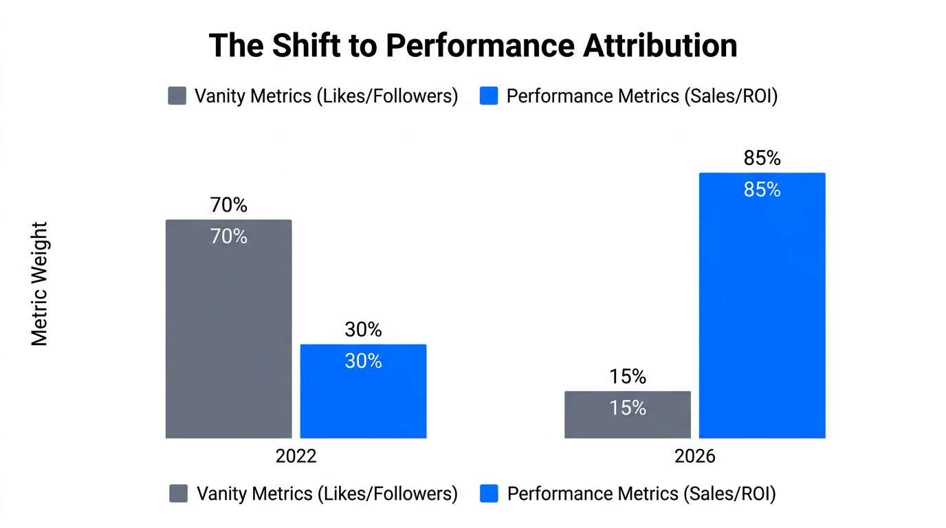 Comparison of vanity metrics versus performance-based attribution growth by 2026.