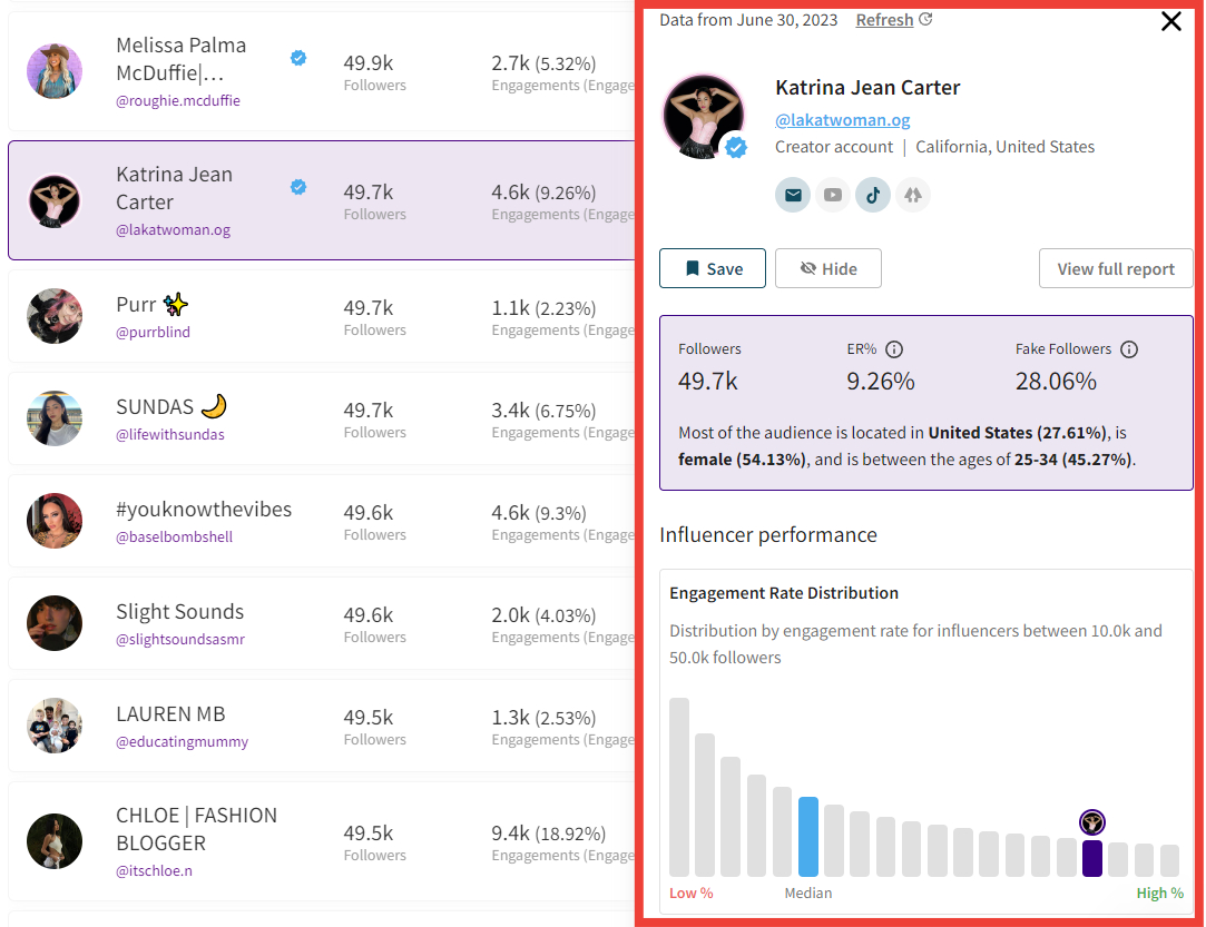 Modash platform dashboard
