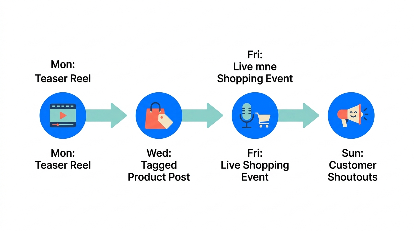 Optimized weekly content rhythm for driving Instagram Shop traffic.