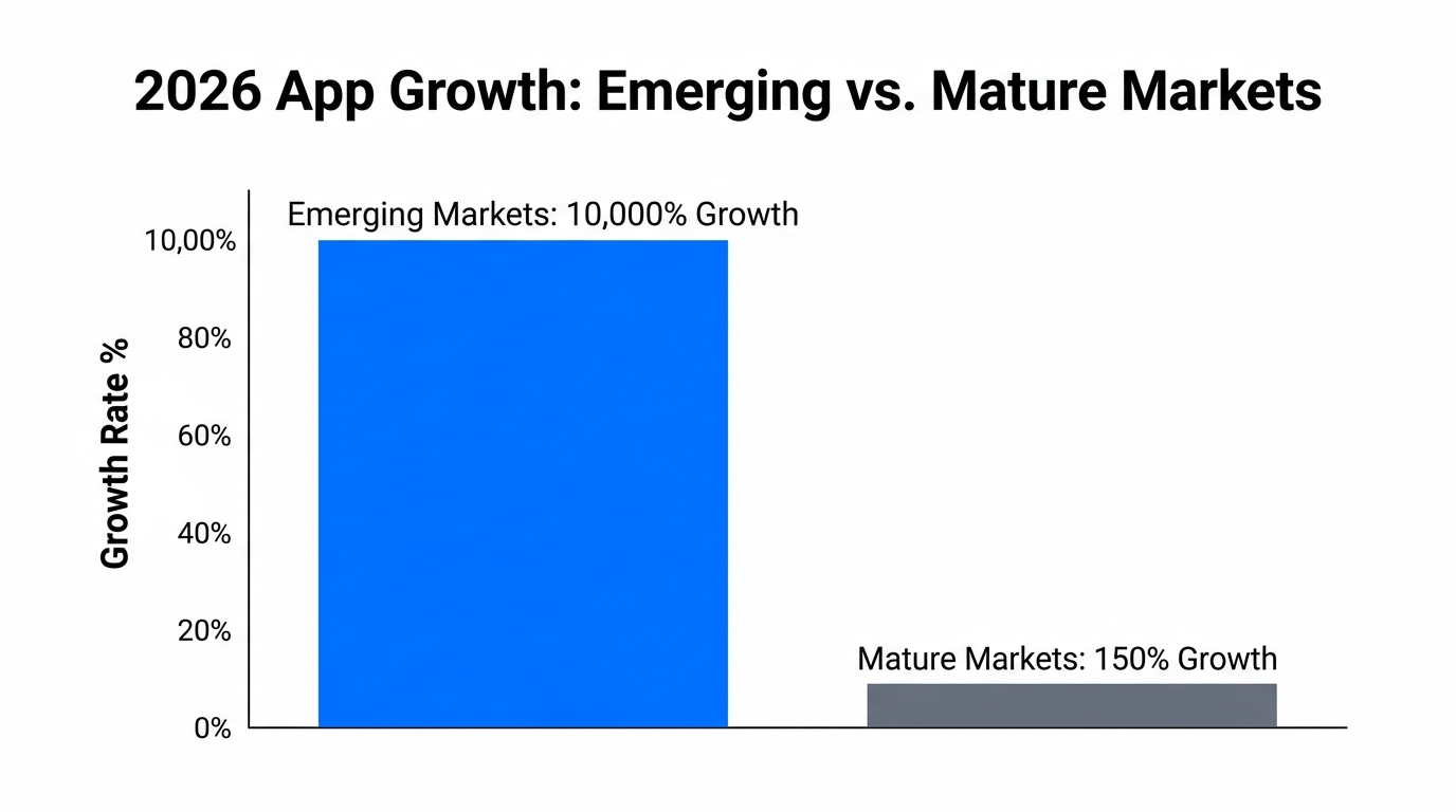 Comparison of user growth rates between emerging and mature markets.