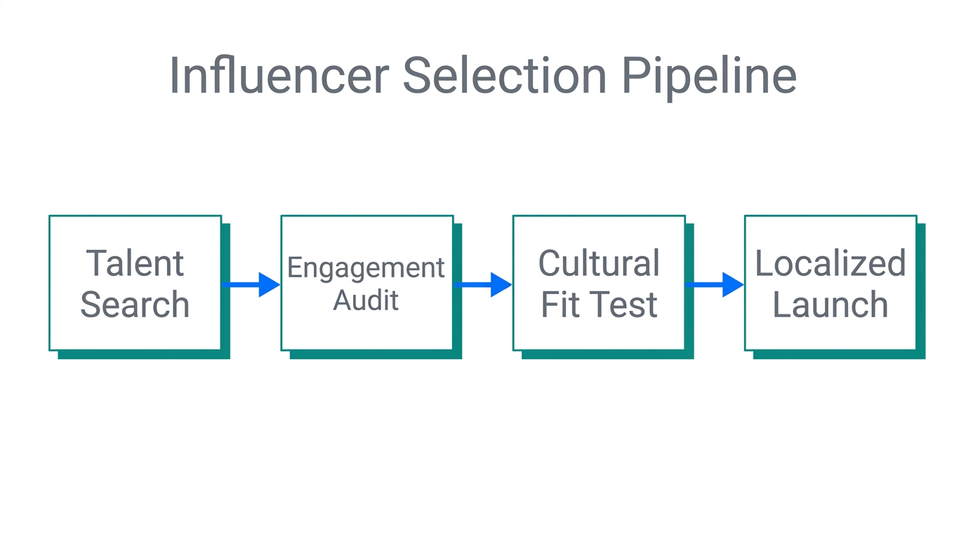 A four-step workflow for vetting and partnering with international influencers.