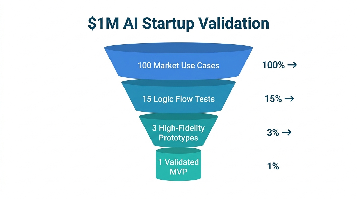 The funnel for filtering 100 ideas into a single validated MVP.
