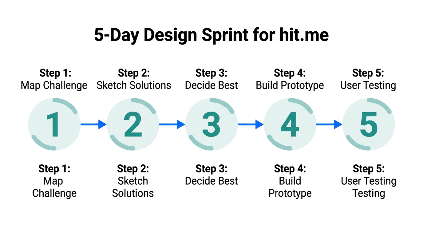 The five-day Jake Knapp Design Sprint framework applied to hit.me.