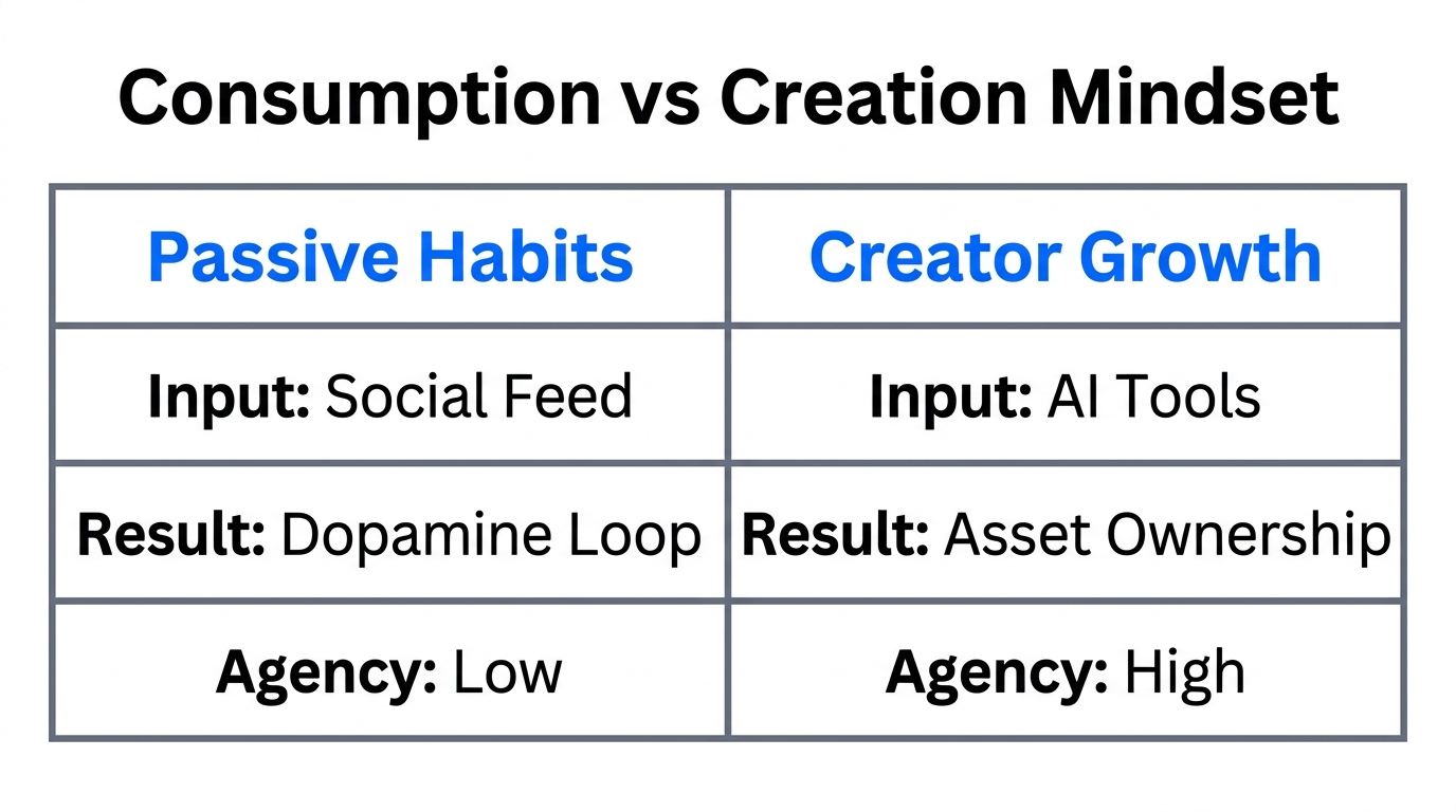 Comparison between passive digital consumption and proactive creator economy growth.
