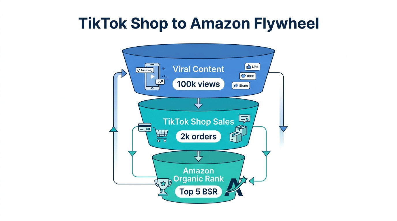The marketing funnel showing how TikTok sales boost Amazon ranking.