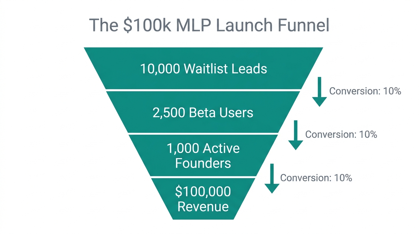 Conversion funnel showing lead requirements for a six-figure launch day.