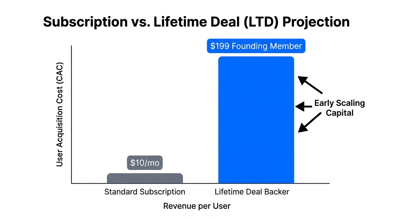 Comparison of upfront revenue between subscriptions and lifetime deals.