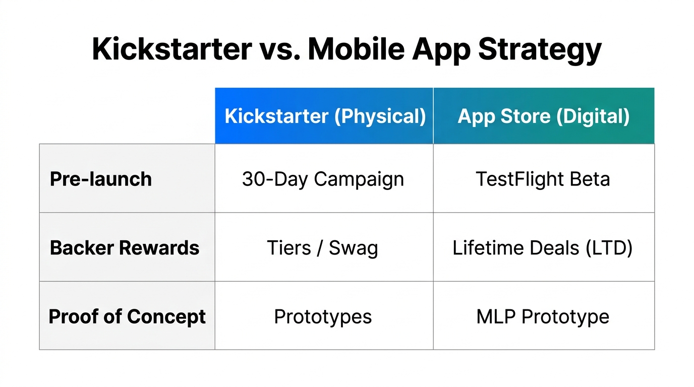 Comparing traditional crowdfunding tactics with modern mobile app launch strategies.