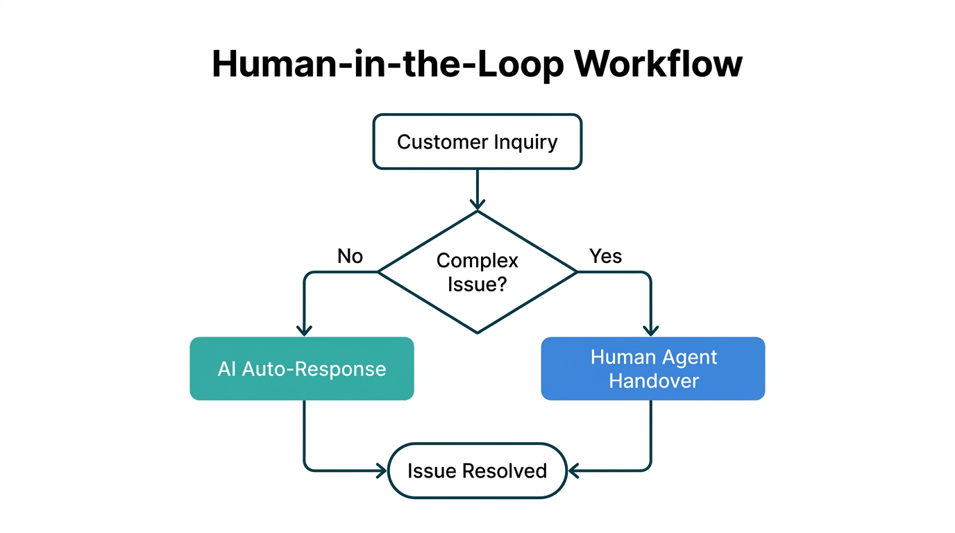 Workflow diagram showing how AI escalates complex issues to humans.
