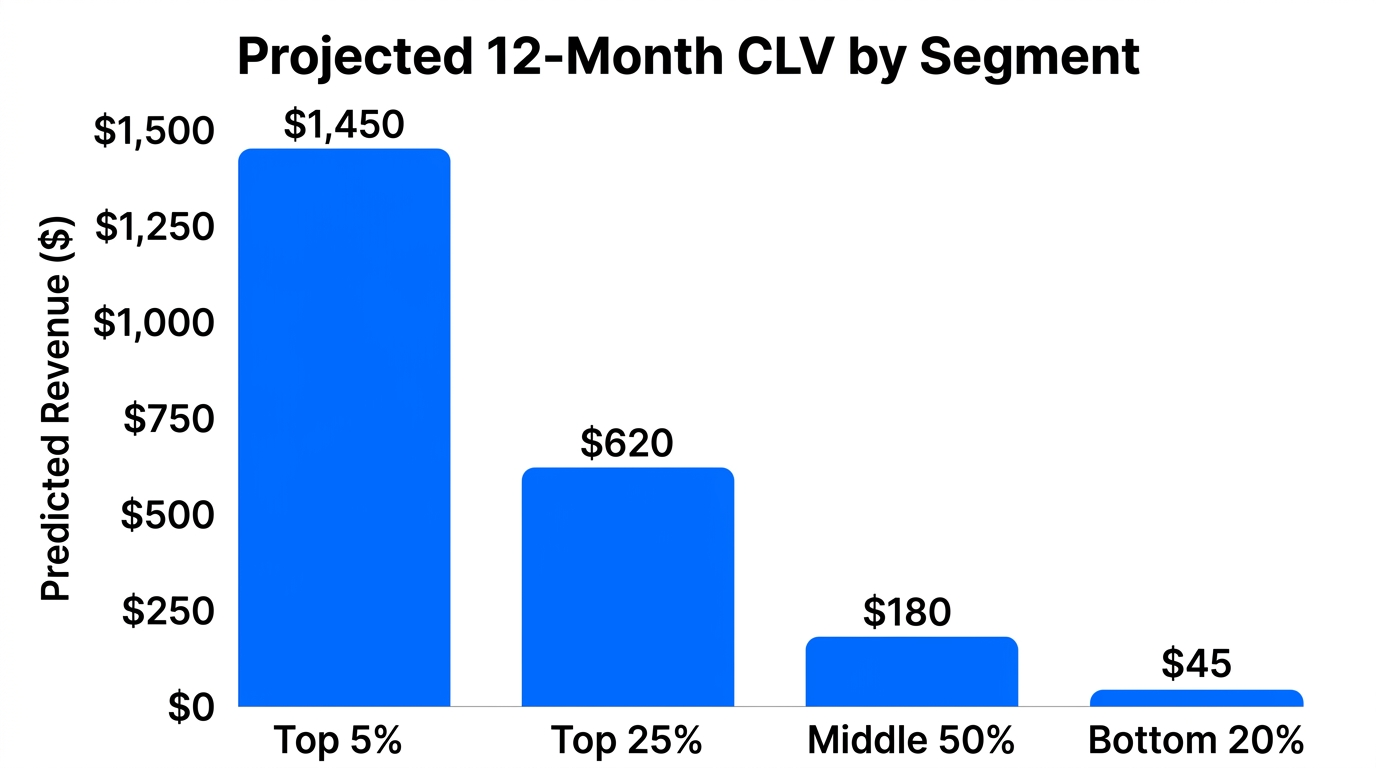 Projected revenue distribution across AI-defined customer lifetime value segments.