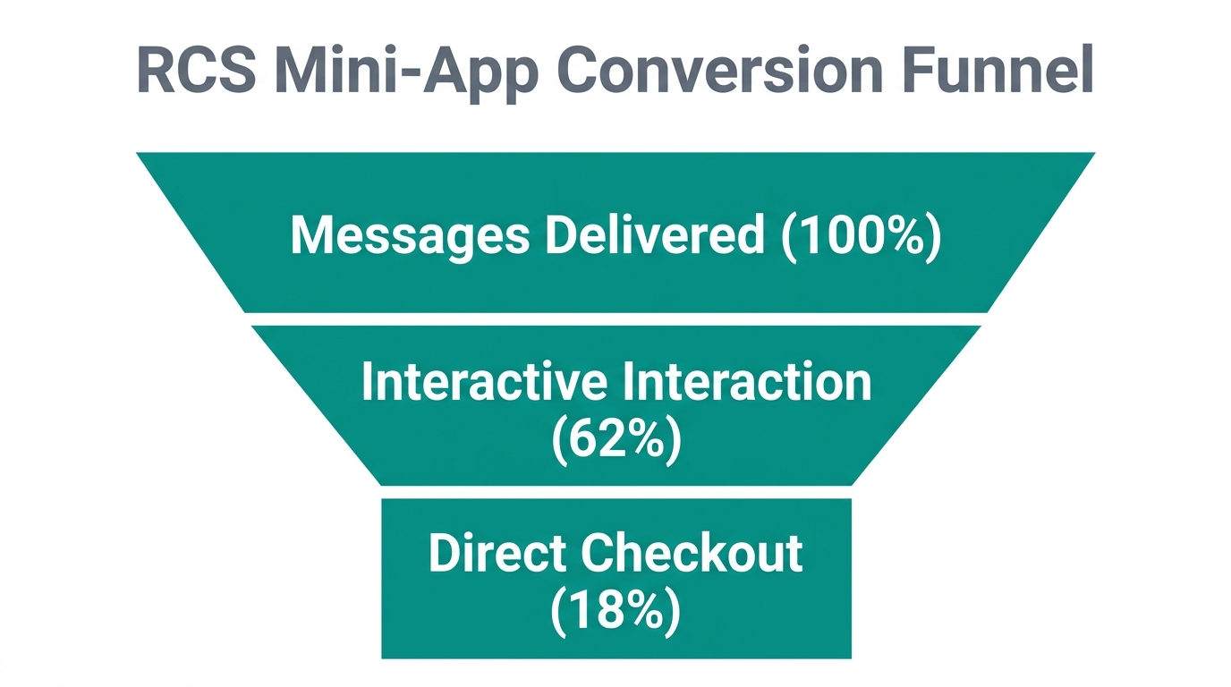 Engagement and conversion funnel for interactive RCS mini-app experiences.
