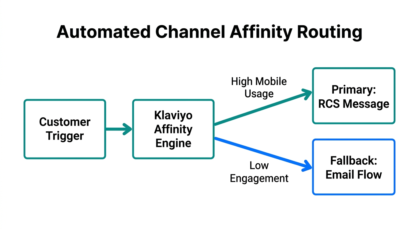 Workflow showing how Klaviyo AI routes messages based on channel affinity.