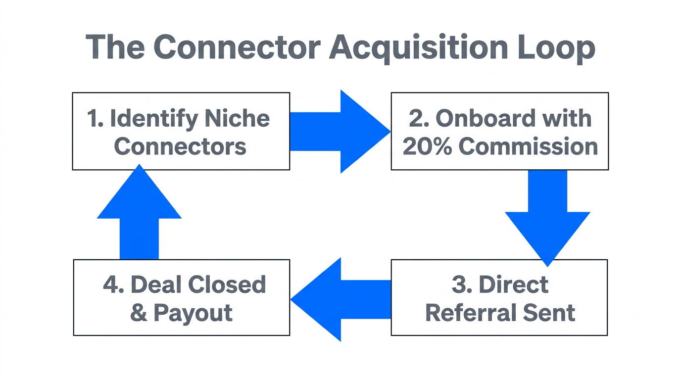 The circular workflow of identifying, onboarding, and rewarding strategic connectors.