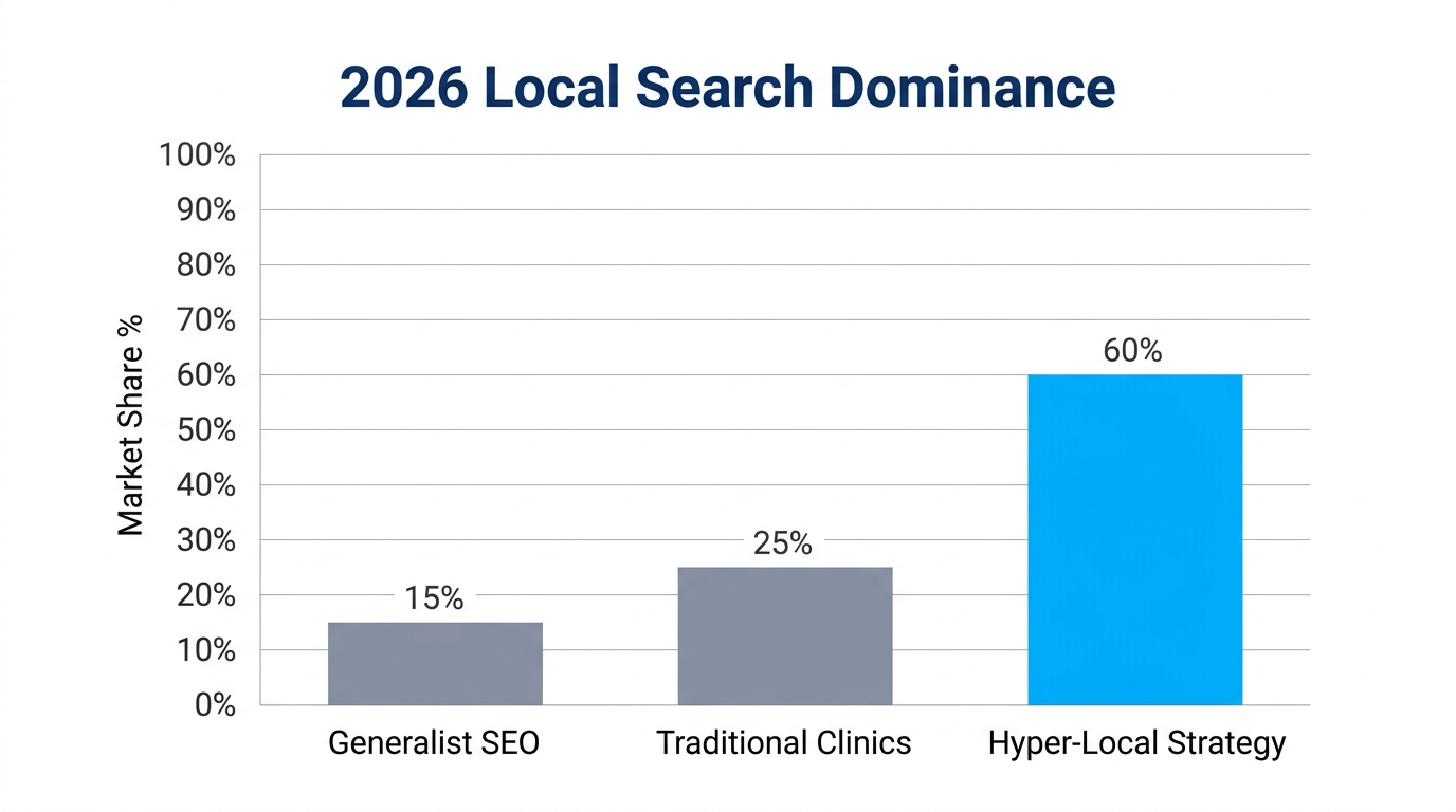 Market share comparison of hyper-local strategy versus traditional SEO approaches.