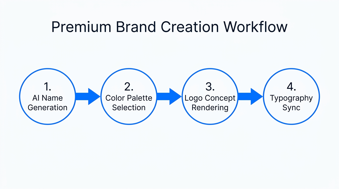 Step-by-step workflow for creating a brand identity with Tinker AI.