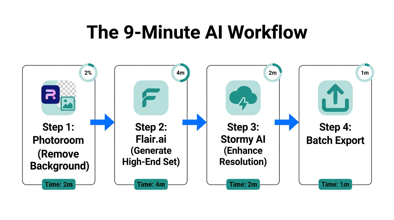 Step-by-step automation workflow for creating professional product visuals.