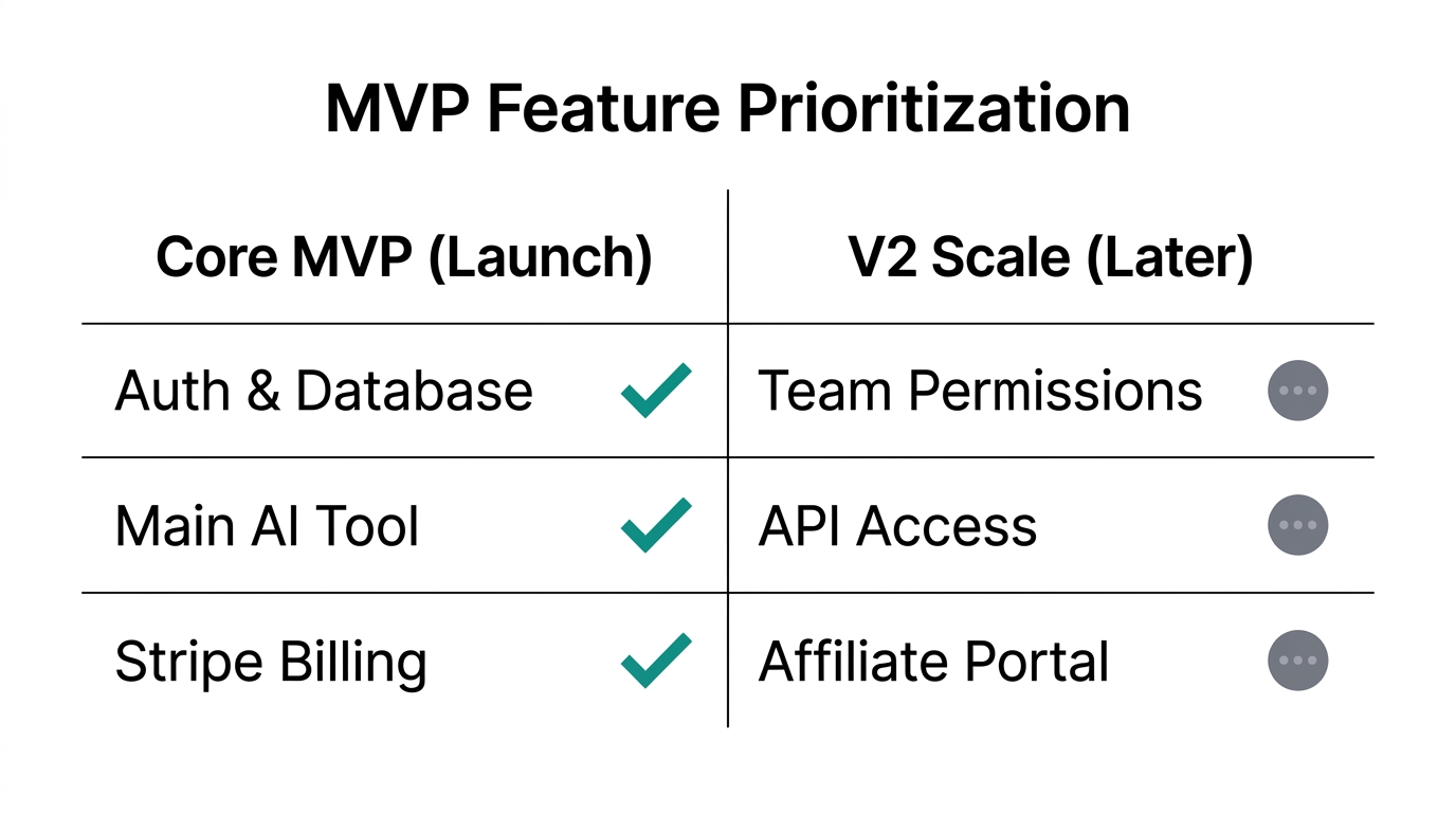 Essential features to prioritize for a lean product launch.