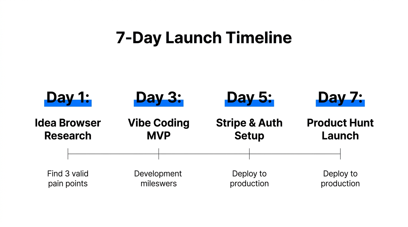 A week-long roadmap from initial research to public launch.