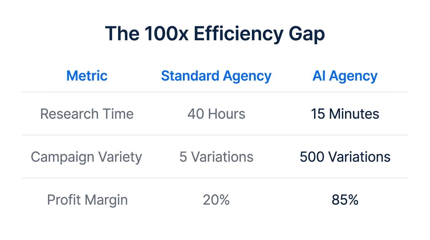 Efficiency gap comparison between standard and AI-powered marketing agencies.