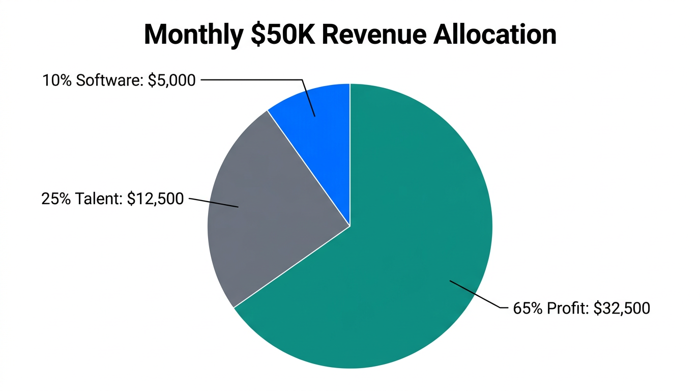 Revenue breakdown demonstrating a lean 65% profit margin target.