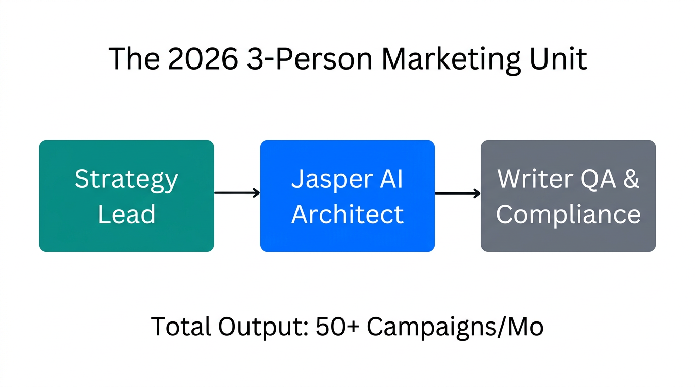 Organizational structure for a high-output 3-person lean marketing team.