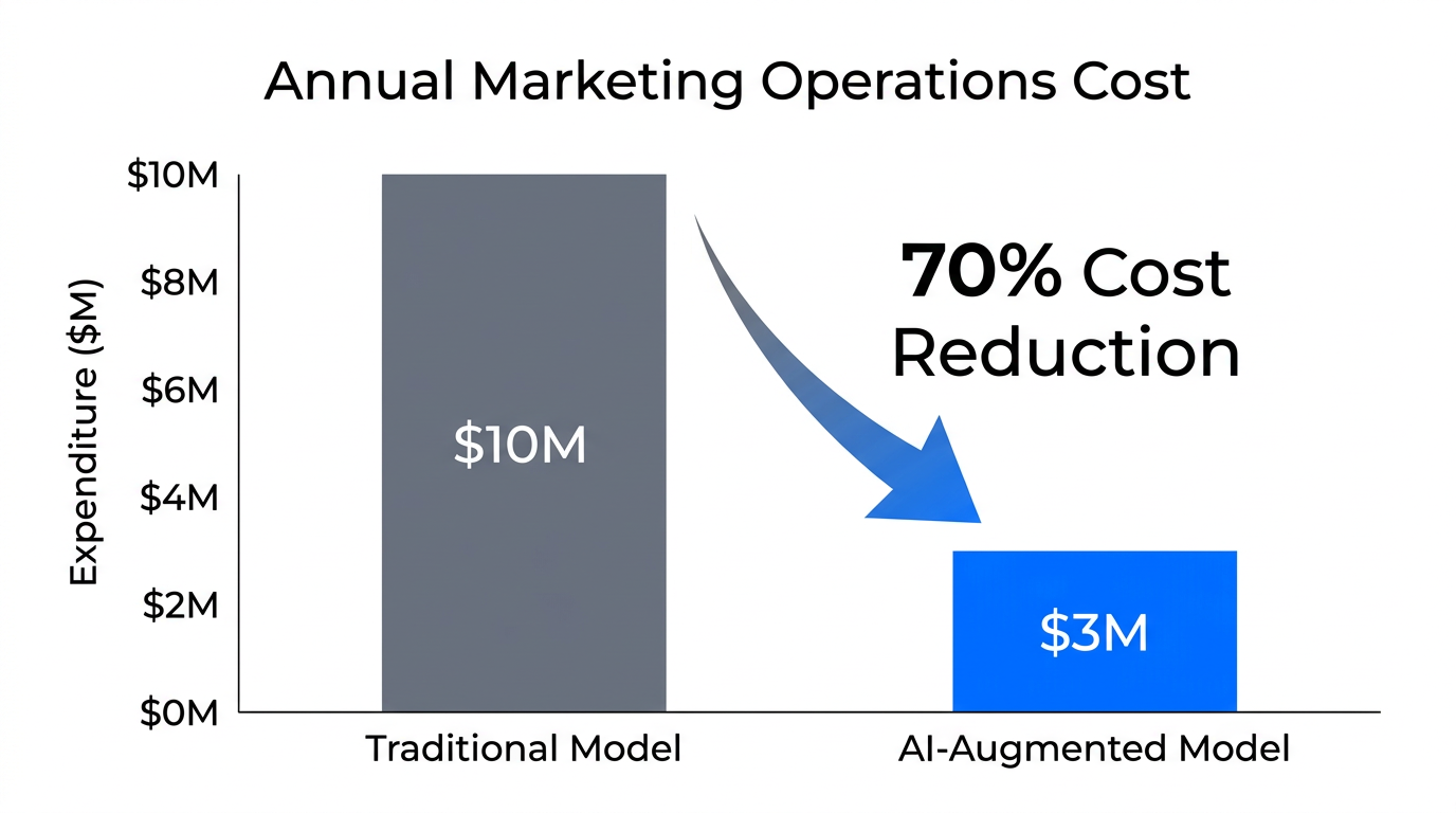 Comparison of traditional vs. AI-augmented marketing operations costs.