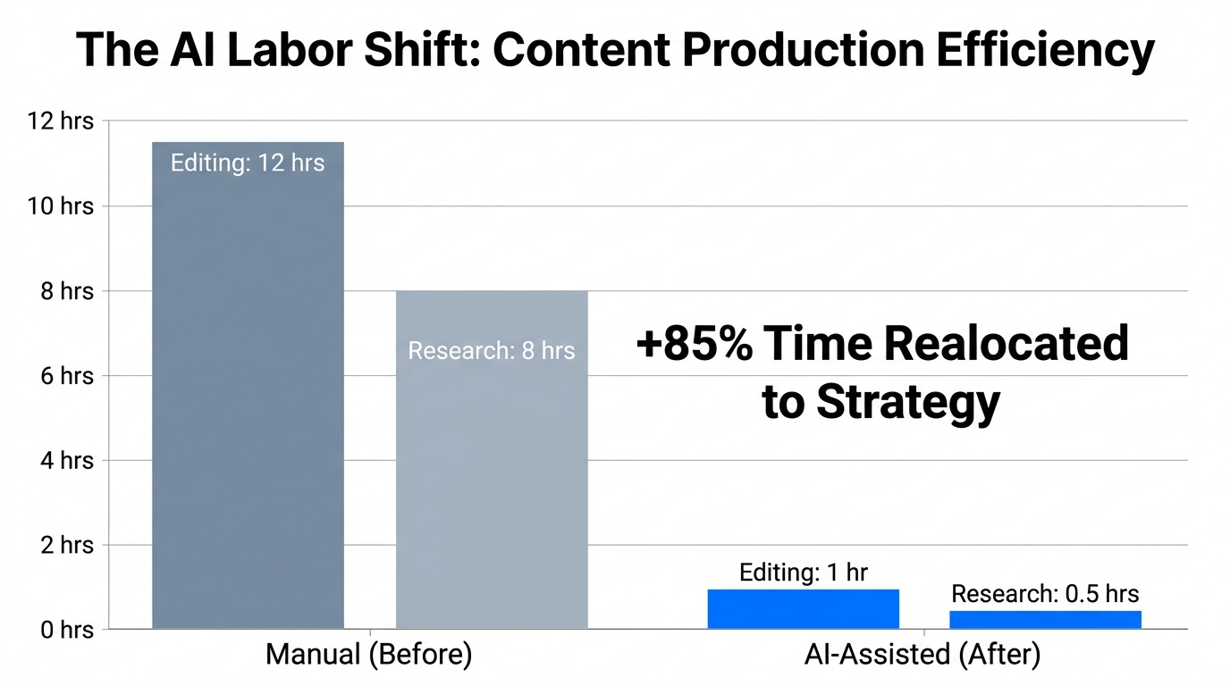 Data visualization showing how AI shifts labor from production to strategy.