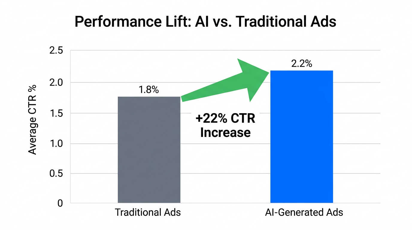 Comparative CTR performance showing 22% growth using AI-generated video ads.