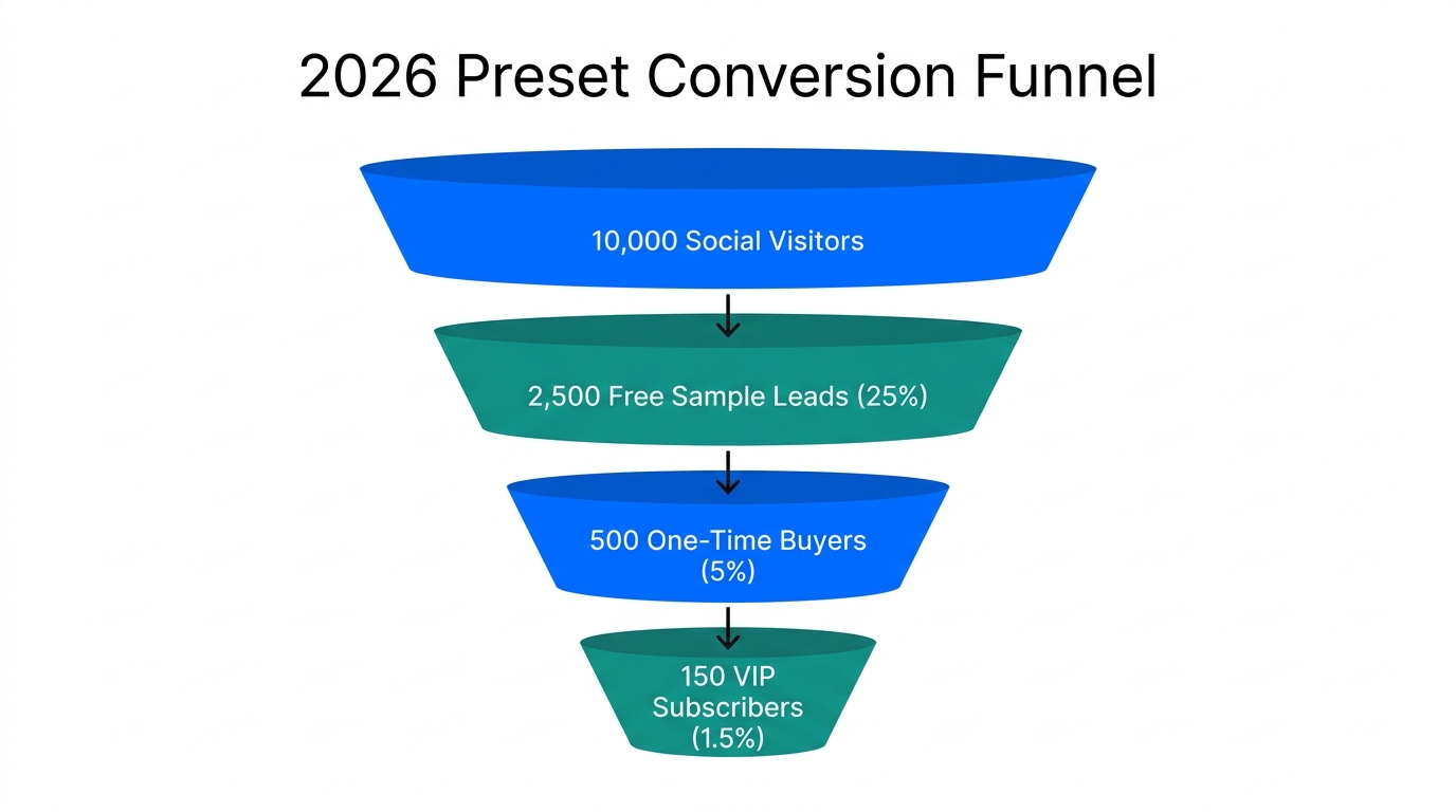 The multi-stage conversion funnel from free samples to MRR.