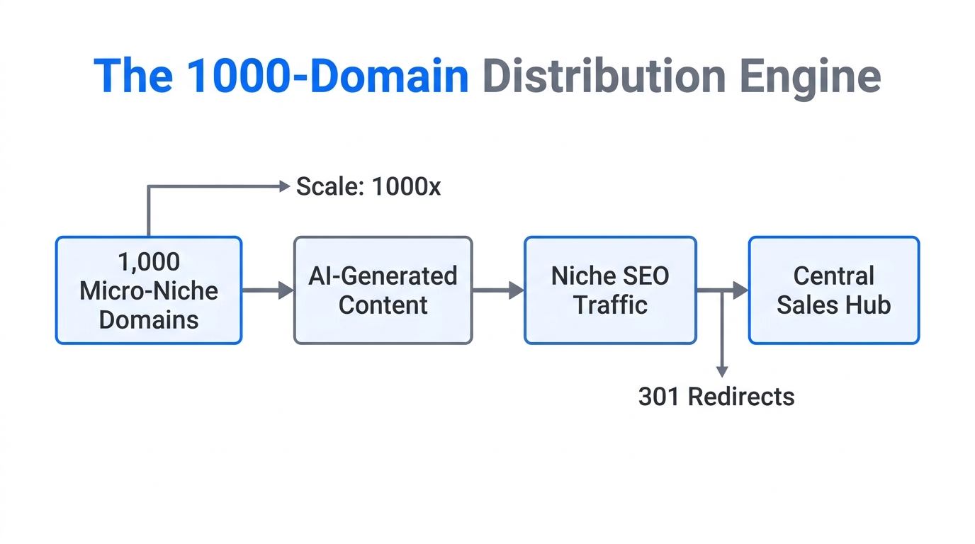 A flowchart showing the domain scaling and redirection architecture.