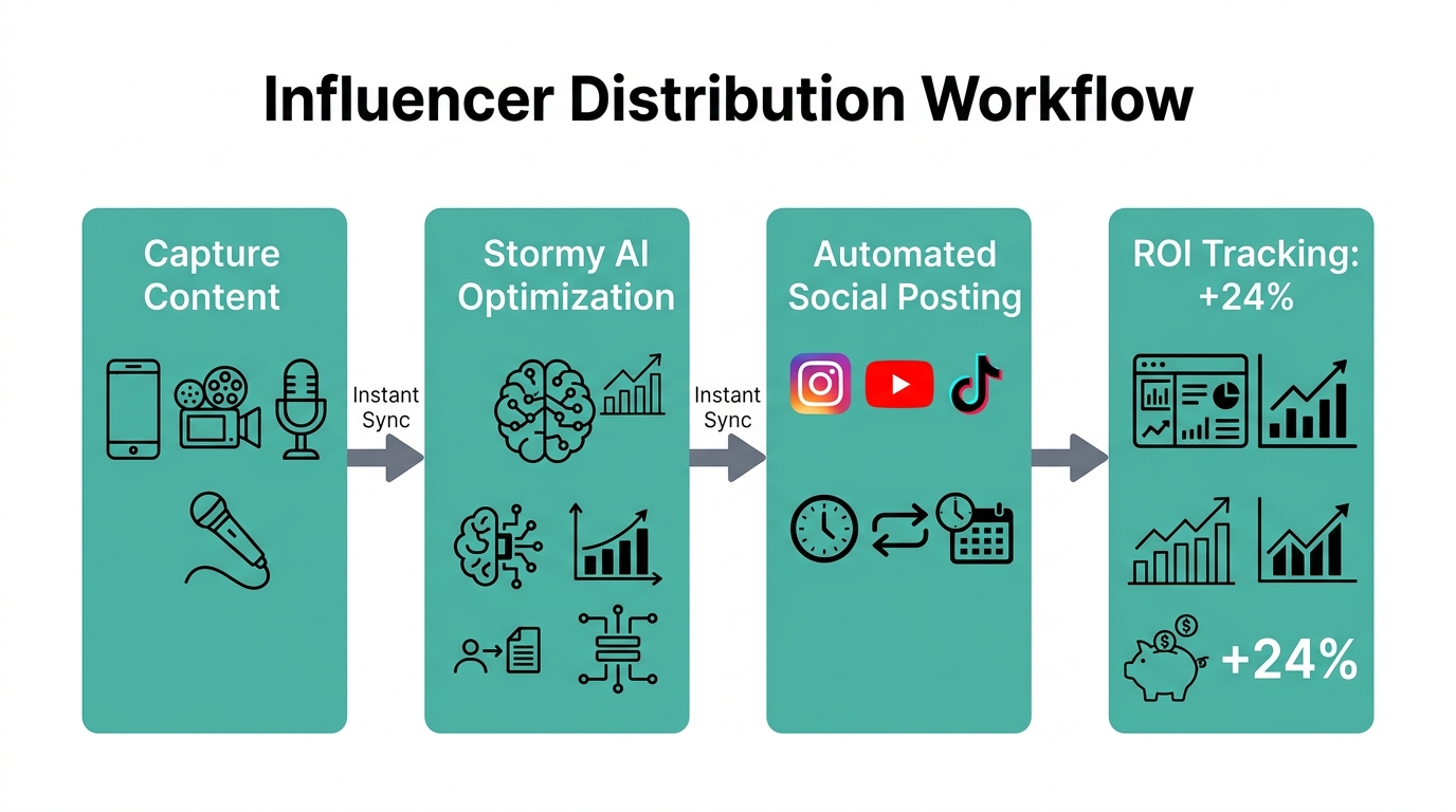 Mobile-first distribution workflow powered by Stormy AI integration.