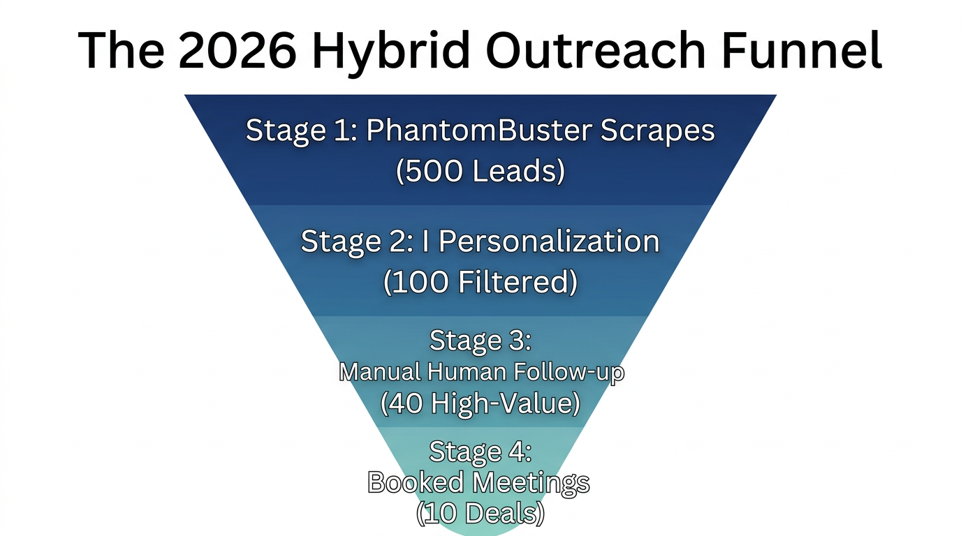 The hybrid outreach funnel combining automation with manual intervention.