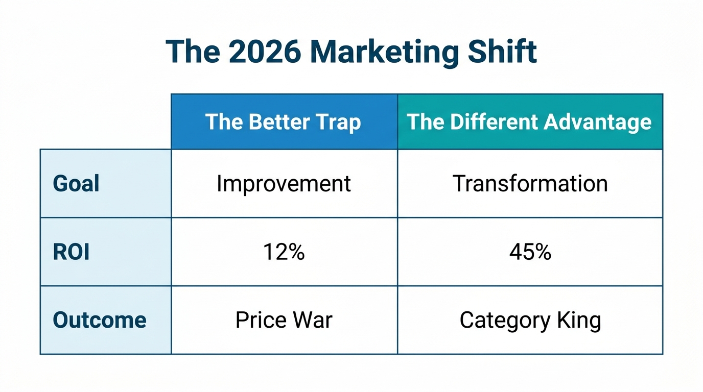 Comparison of ROI and outcomes between 'better' and 'different' strategies.